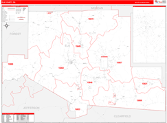 Elk County, PA Digital Map Red Line Style