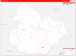 Elliott County, KY Digital Map Red Line Style