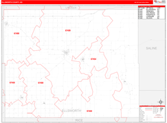 Ellsworth County, KS Digital Map Red Line Style