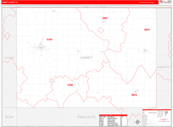 Emmet County, IA Digital Map Red Line Style