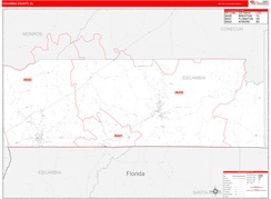 Escambia County, AL Digital Map Red Line Style