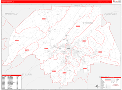 Etowah County, AL Digital Map Red Line Style