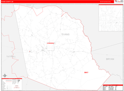 Evans County, GA Digital Map Red Line Style