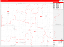 Faribault County, MN Digital Map Red Line Style