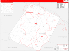 Fluvanna County, VA Digital Map Red Line Style