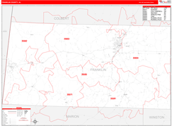 Franklin County, AL Digital Map Red Line Style