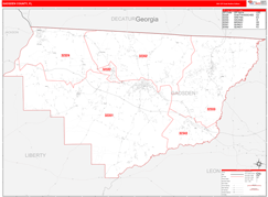 Gadsden County, FL Digital Map Red Line Style