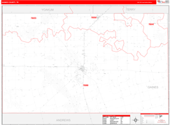 Gaines County, TX Digital Map Red Line Style