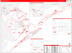 Galveston County, TX Digital Map Red Line Style