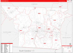 Gaston County, NC Digital Map Red Line Style