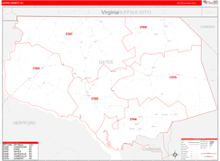 Gates County, NC Digital Map Red Line Style