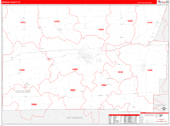 Genesee County, NY Digital Map Red Line Style