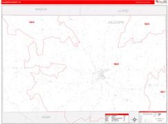 Gillespie County, TX Digital Map Red Line Style