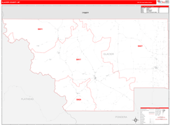 Glacier County, MT Digital Map Red Line Style