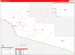 Gogebic County, MI Digital Map Red Line Style