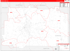 Gordon County, GA Digital Map Red Line Style