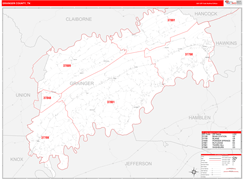 Grainger County, TN Digital Map Red Line Style