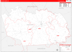 Grayson County, KY Digital Map Red Line Style