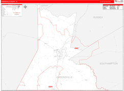 Greensville County, VA Digital Map Red Line Style