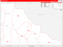 Gregory County, SD Digital Map Red Line Style