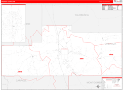 Grenada County, MS Digital Map Red Line Style