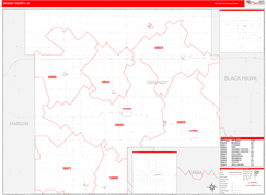 Grundy County, IA Digital Map Red Line Style