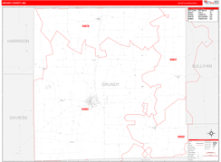 Grundy County, MO Digital Map Red Line Style