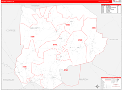 Grundy County, TN Digital Map Red Line Style