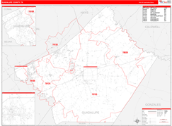 Guadalupe County, TX Digital Map Red Line Style
