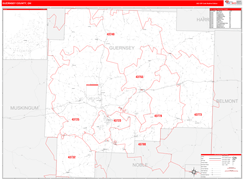 Guernsey County, OH Digital Map Red Line Style