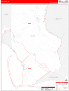 Gulf County, FL Digital Map Red Line Style