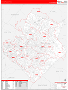 Gwinnett County, GA Digital Map Red Line Style