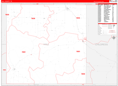 Hall County, TX Digital Map Red Line Style