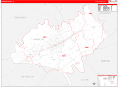 Hamblen County, TN Digital Map Red Line Style