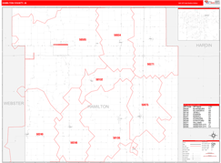 Hamilton County, IA Digital Map Red Line Style