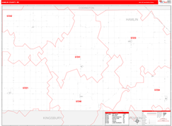 Hamlin County, SD Digital Map Red Line Style