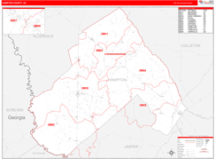 Hampton County, SC Digital Map Red Line Style