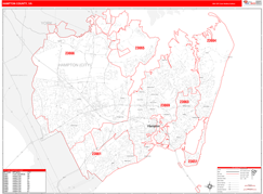 Hampton County, VA Digital Map Red Line Style