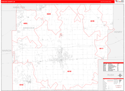 Hancock County, IN Digital Map Red Line Style