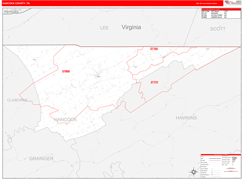 Hancock County, TN Digital Map Red Line Style