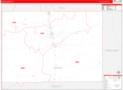 Hardee County, FL Digital Map Red Line Style