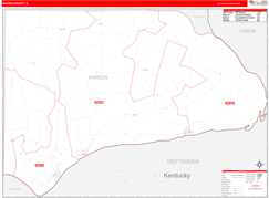 Hardin County, IL Digital Map Red Line Style