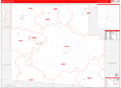 Hardin County, OH Digital Map Red Line Style