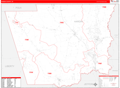 Hardin County, TX Digital Map Red Line Style