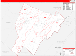 Hardy County, WV Digital Map Red Line Style