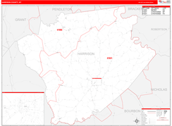 Harrison County, KY Digital Map Red Line Style