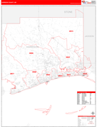 Harrison County, MS Digital Map Red Line Style