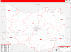 Harrison County, TX Digital Map Red Line Style