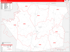 Hart County, KY Digital Map Red Line Style