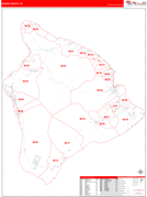 Hawaii County, HI Digital Map Red Line Style